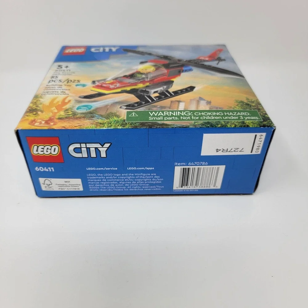 New! LEGO City 60411 Fire Rescue Helicopter Building Toy 85 pieces - Ages 5+